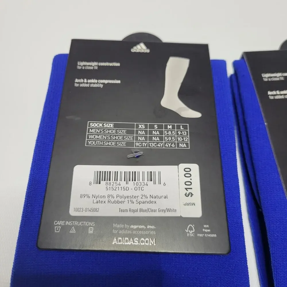 LOT OF 2 ADIDAS SOCCER METRO SOCK ARCH & ANKLE COMPRESSION Sz L 9-13 BLUE SOCKS